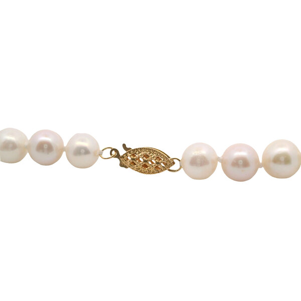 14K Yellow Gold 7.8-8mm White Freshwater Pearl Strand 18"