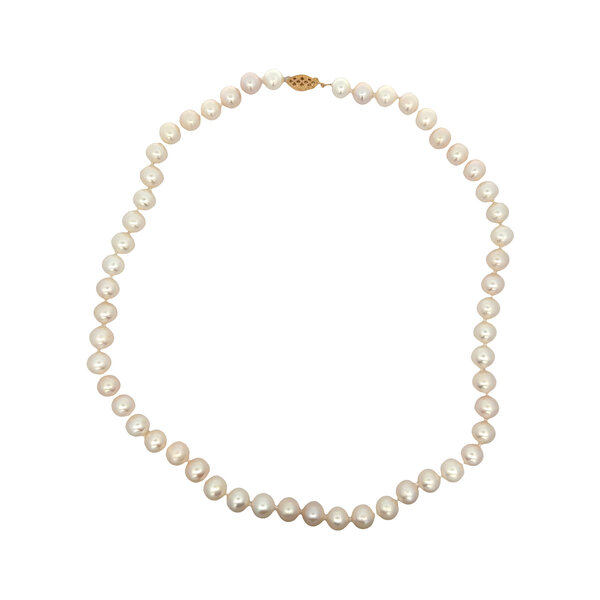 14K Yellow Gold 7.8-8mm White Freshwater Pearl Strand 18"