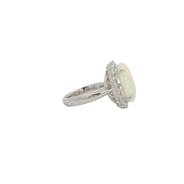 Platinum 1960's 3.48ct Oval Australian Opal .84ct Dia Halo Ring Size 5.25