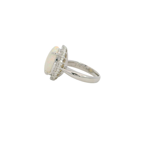 Platinum 1960's 3.48ct Oval Australian Opal .84ct Dia Halo Ring Size 5.25
