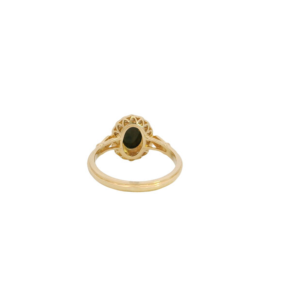 14K Yellow Gold .99ct Oval Cab Australian Opal .33ct Diamond Ring Size 6.5