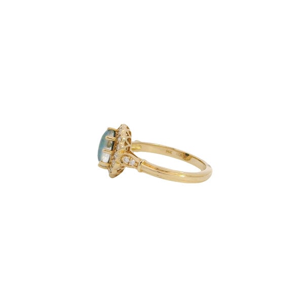 14K Yellow Gold .99ct Oval Cab Australian Opal .33ct Diamond Ring Size 6.5