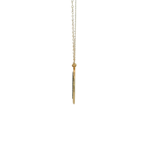 14K Yellow Gold Black & White Oval Mother of Pearl Split Chain 18"