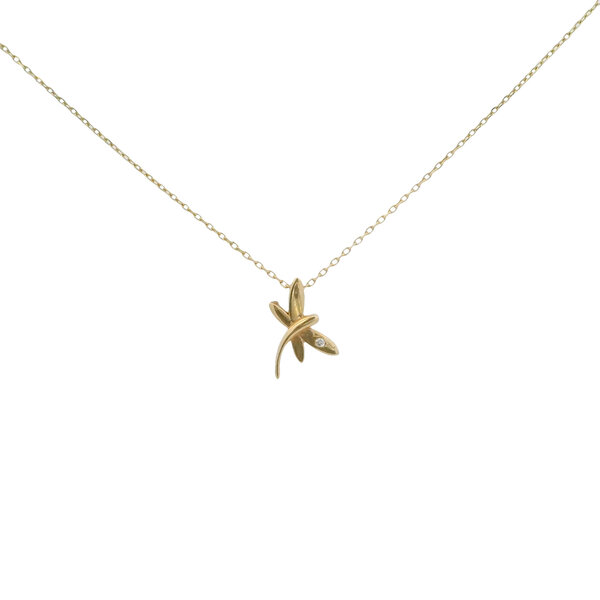 14K Yellow Gold Dragonfly Necklace with CZ 16"