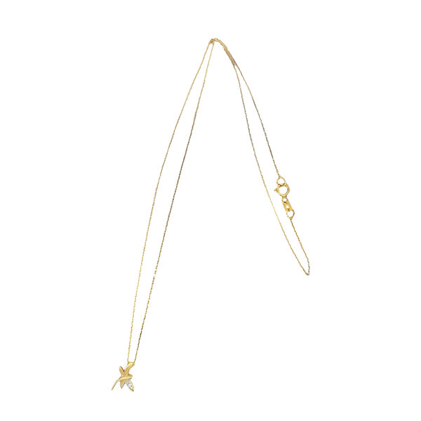14K Yellow Gold Dragonfly Necklace with CZ 16"