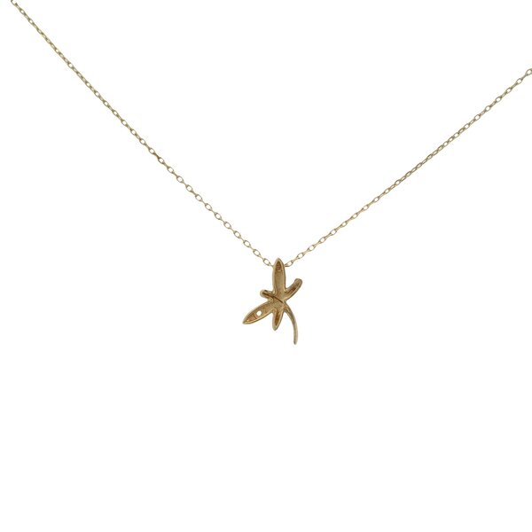14K Yellow Gold Dragonfly Necklace with CZ 16"