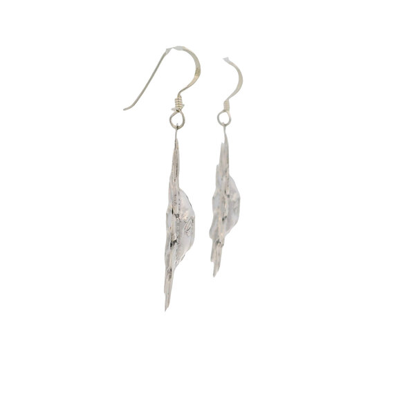 Sterling Silver Textured 50x33mm Sun Dangle Earrings