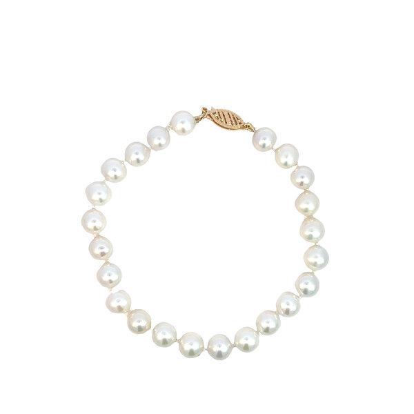 14K Yellow Gold 7-7.5mm Akoya Pearl Bracelet Size 7.5"