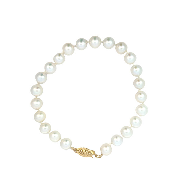 14K Yellow Gold 7-7.5mm Akoya Pearl Bracelet Size 7.5"