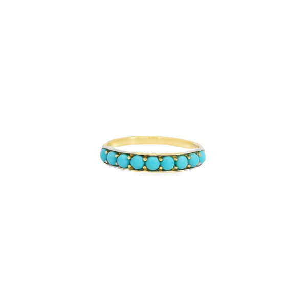 14K Yellow Gold .70ct Round Cabochon Turquoise Band Size 7