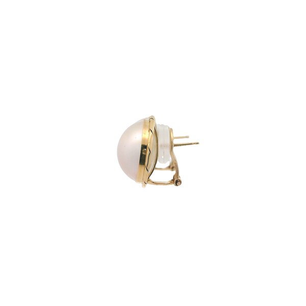 14K Yellow Gold 1970's Textured Edge 14mm Mabe Pearl Post Earrings
