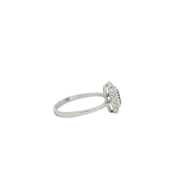 14K White Gold .70ct Emerald Cut Sapphire .30ct Diamond Milgrain Halo Ring Size  6.5