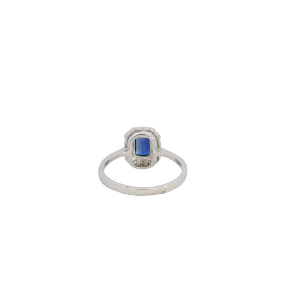 14K White Gold .70ct Emerald Cut Sapphire .30ct Diamond Milgrain Halo Ring Size  6.5