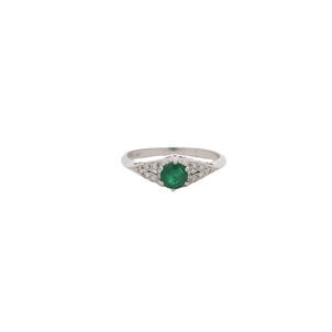 10KW .36ct Rd Emerald .08ct Dia Ring Sz 6.5