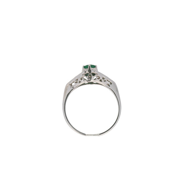 10K White Gold .36ct Round Emerald .08ct Diamond Ring Size 6.5