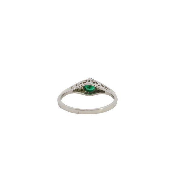 10K White Gold .36ct Round Emerald .08ct Diamond Ring Size 6.5