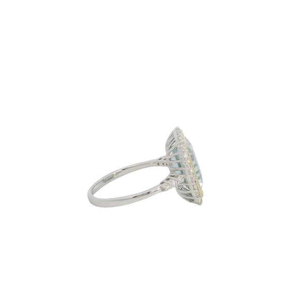 14K White and Yellow Gold 4.06ct Emerald Cut Aquamarine & .53ct Diamond Ring Size 7.5