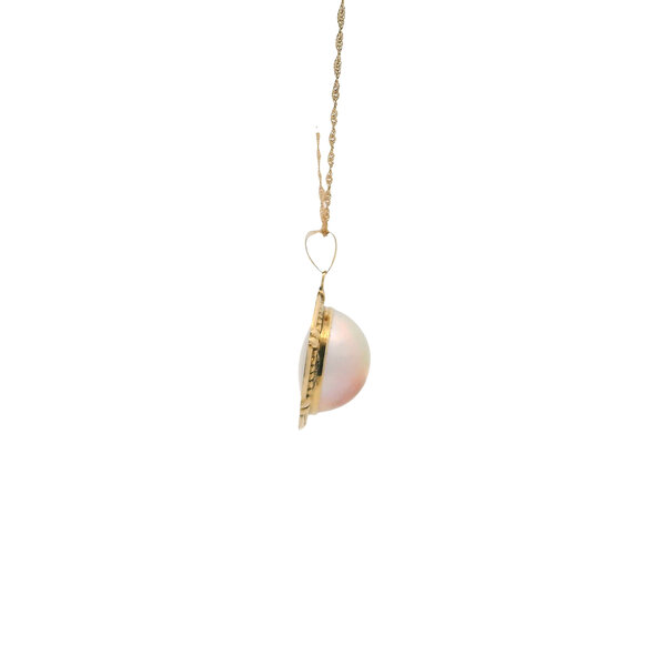 18K Yellow Gold 1970's 14.5mm Pink Mabe Pearl Necklace 16.5"
