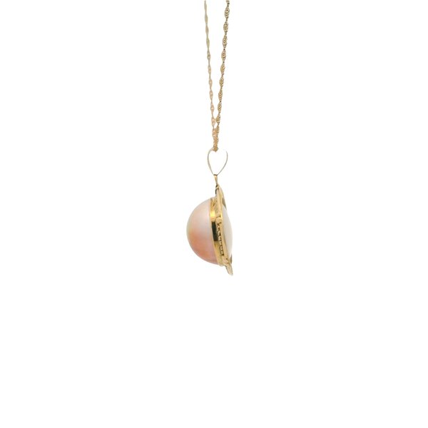 18K Yellow Gold 1970's 14.5mm Pink Mabe Pearl Necklace 16.5"