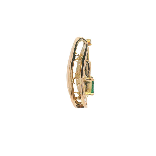 18K Yellow Gold 1970's 1.36ct Diamond .75ct Emerald Structural Pendant