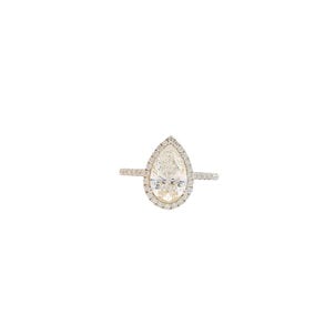 14KY 2ct Pear Lab Dia .40ct Dia Halo/Shank Ring Sz 7