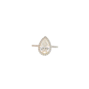 14KY 2ct Pear Lab Dia .40cttw Dia Halo/Shank Ring Sz 7