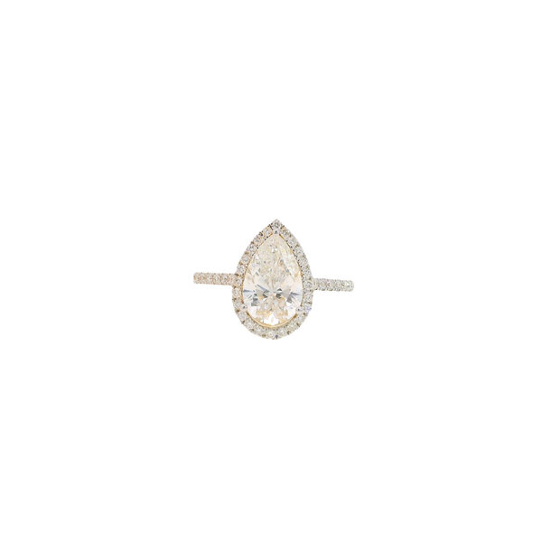 14K Yellow Gold 2ct Pear Lab Diamond .40ct Diamond Halo/Shank Ring Size 7