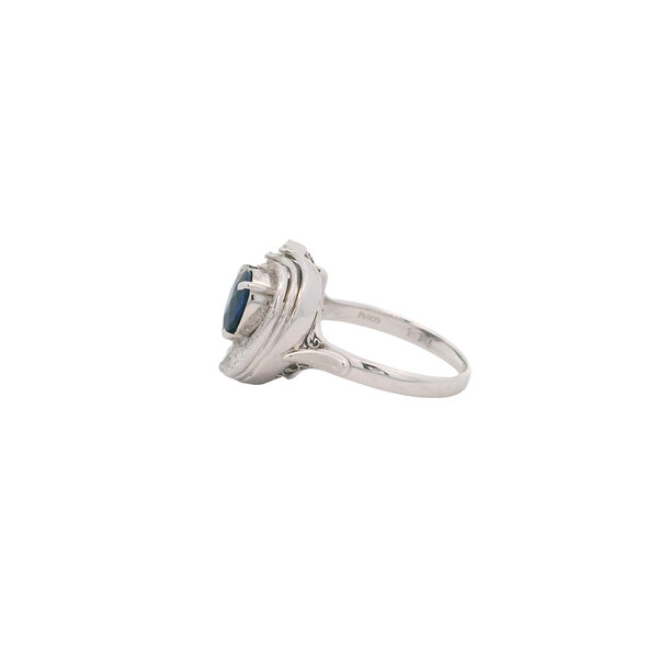 Platinum 1950's 1.22ct Pear Sapphire .48ct Diamond Swirl Ring Size 5.75