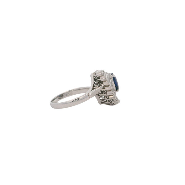 Platinum 1950's 1.22ct Pear Sapphire .48ct Diamond Swirl Ring Size 5.75
