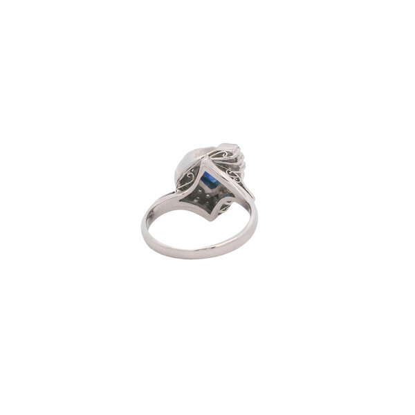 Platinum 1950's 1.22ct Pear Sapphire .48ct Diamond Swirl Ring Size 5.75