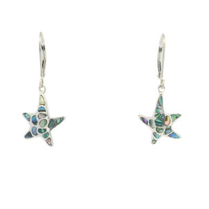 SS 34x14mm Abalone Starfish Lever Back Earrings