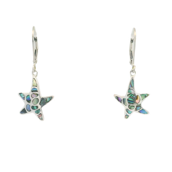 Sterling Silver 34x14mm Abalone Starfish Lever Back Earrings