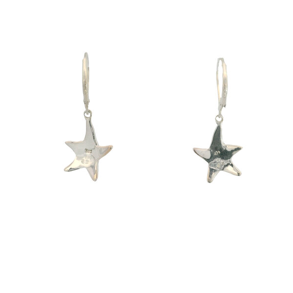 Sterling Silver 34x14mm Abalone Starfish Lever Back Earrings