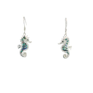 SS 35x13mm Abalone Seahorse Dangle Earrings