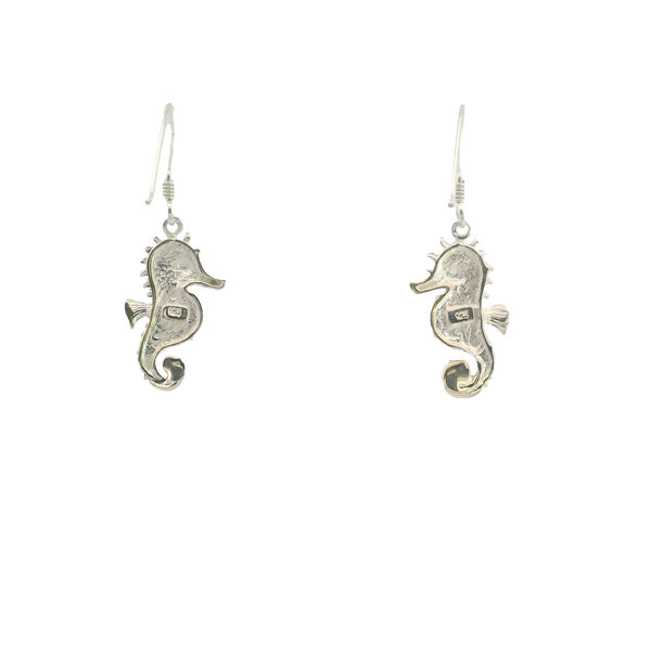 Sterling Silver 35x13mm Abalone Seahorse Dangle Earrings