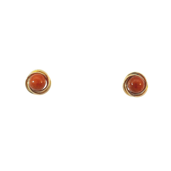 14K Yellow Gold 1970's 6mm Carnelian Ball Post Earrings