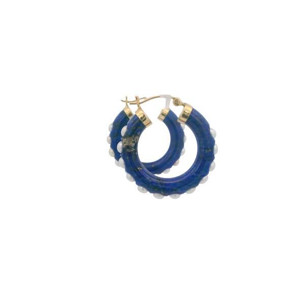 14K Yellow Gold 27x5mm Lapis & Pearl Hoops