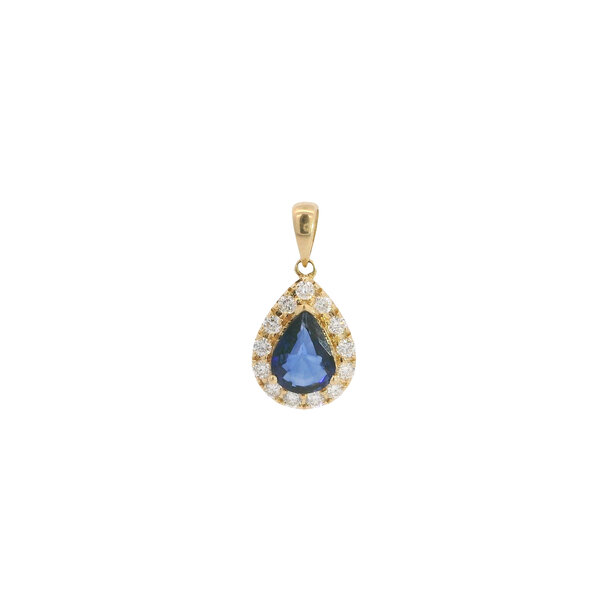 14K Yellow Gold 1.43ct Pear Sapphire .50ct Diamond Pendant 22x11mm