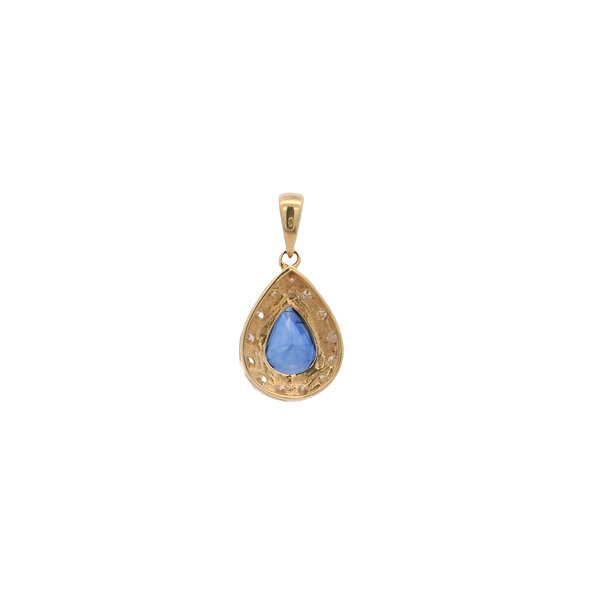 14K Yellow Gold 1.43ct Pear Sapphire .50ct Diamond Pendant 22x11mm