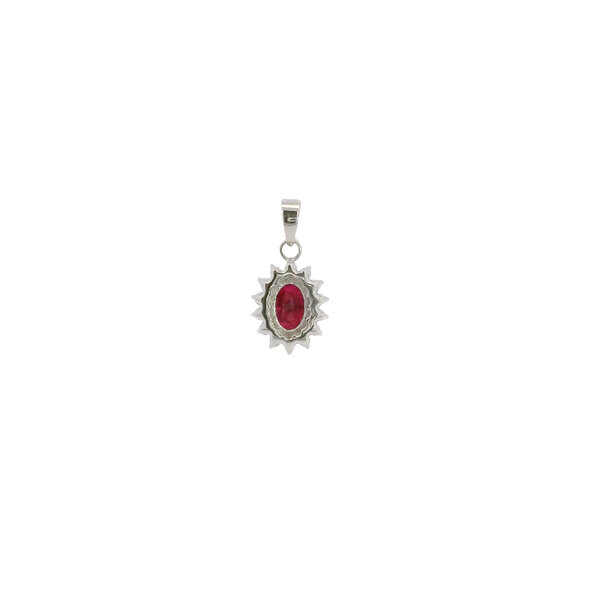 10K White Gold 1.01ct Oval Ruby & .25ct Diamond Pendant 18x9mm
