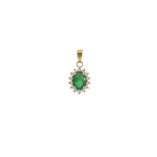 14K Yellow Gold .68ct Oval Emerald & .25ct Diamond Pendant