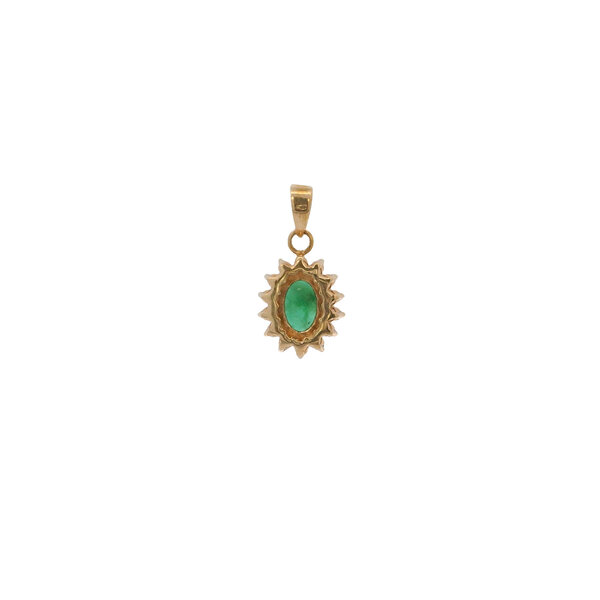 14K Yellow Gold .68ct Oval Emerald & .25ct Diamond Pendant