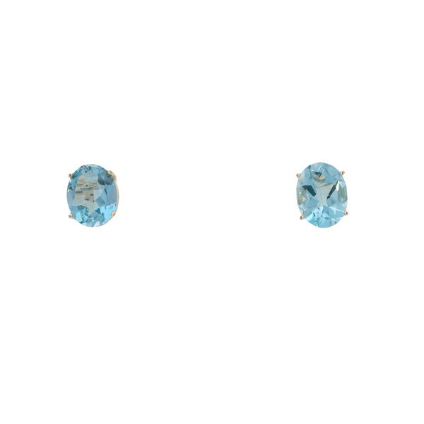 14K Yellow Gold 5.25ct Oval Blue Topaz Post Earrings