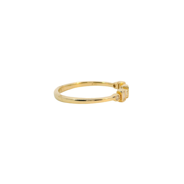 14K Yellow Gold .13ct Diamond Baguette & Round Bezel Set Band Size 7