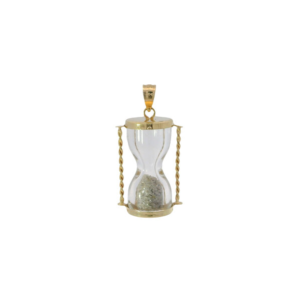 14K Yellow Gold 1980's Diamond Sand Hour Glass Pendant 27x14mm