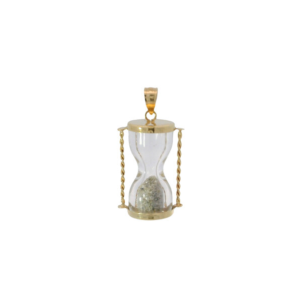 14K Yellow Gold 1980's Diamond Sand Hour Glass Pendant 27x14mm