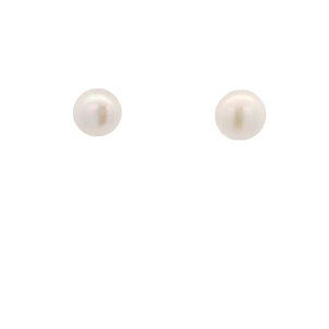 14KY 12-13mm White Freshwater Button Pearl Post Earrings