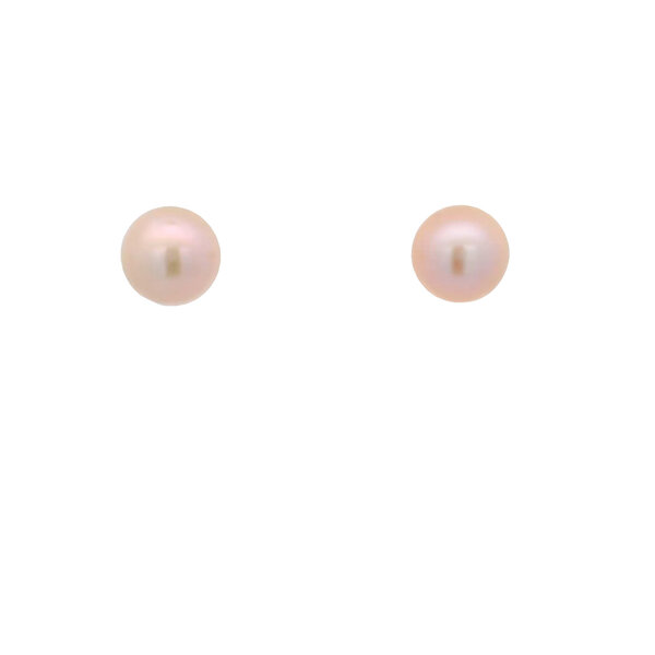 14K Yellow Gold 12-13mm Pink Freshwater Button Pearl Post Earrings