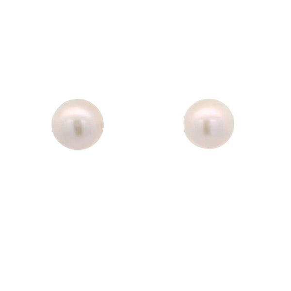 14K Yellow Gold 13-14mm White Freshwater Pearl Post Earrings