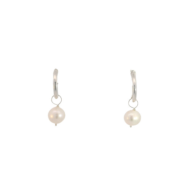Sterling Silver 7-7.5mm Freshwater Pearl Dangle 14x2mm Huggie Hoops